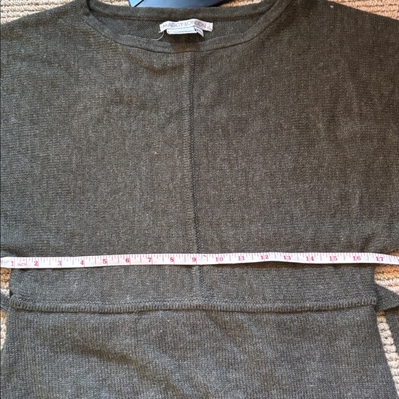 MAGGY LONDON cozy sweater dress. Olive green. Crochet sleeves and hem. Size xl - Picture 7 of 10